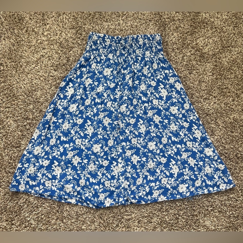 ZARA Women’s Skirt Size Large Smocked Waist Floral Boho Front Slit (0800) - Picture 2 of 8